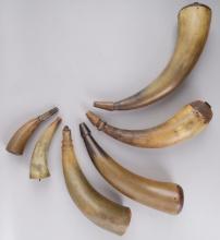 VINTAGE GUN POWDER HORN FLASK LOT OF 6