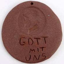 WWI GERMAN CLAY "GOTT MIT UNS" M18 TRENCHART