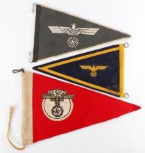 3 WWII GERMAN REICH NSFK HJ & WEHRMACHT PENNANTS