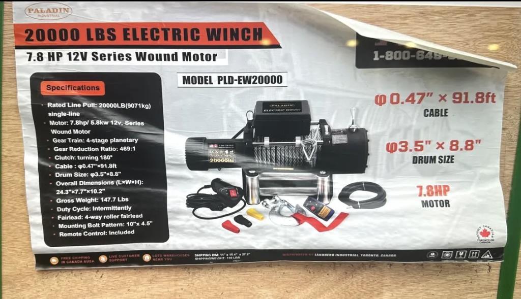 New Paladin 20,000lb Electric Winch