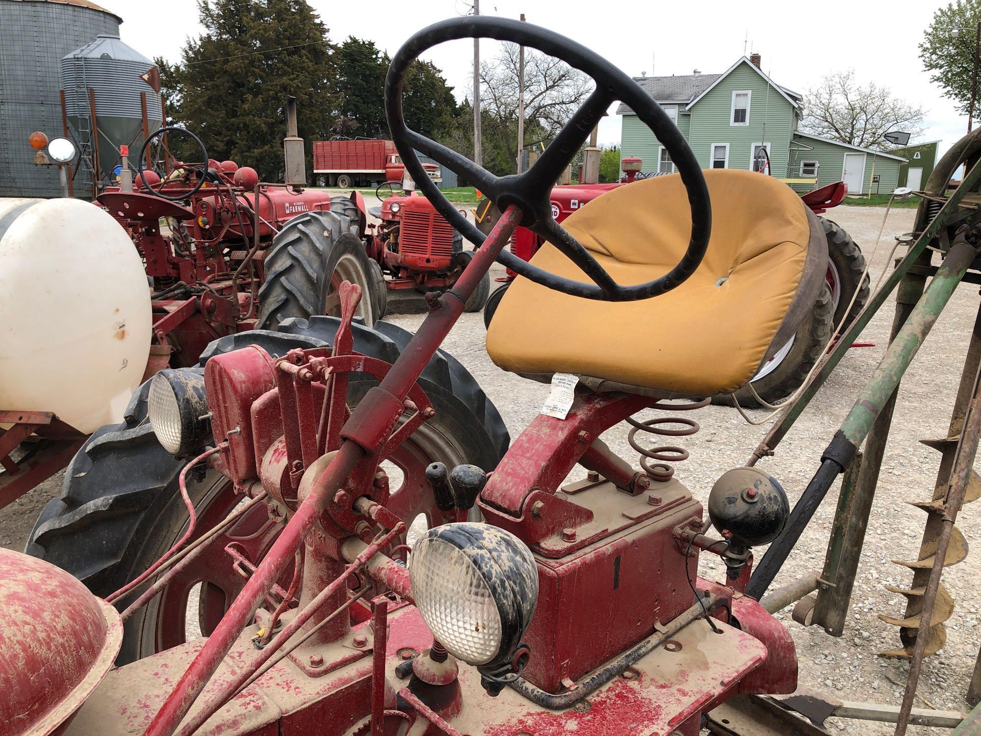 Farmall Super C Narrow Front Tractor with Post Hole Digger Attachment, Gas, SN:132987