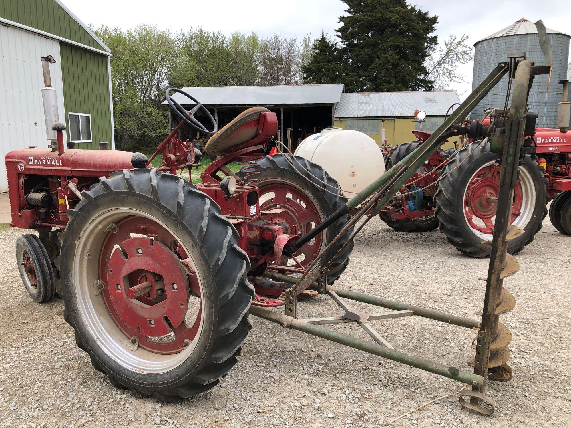 Farmall Super C Narrow Front Tractor with Post Hole Digger Attachment, Gas, SN:132987