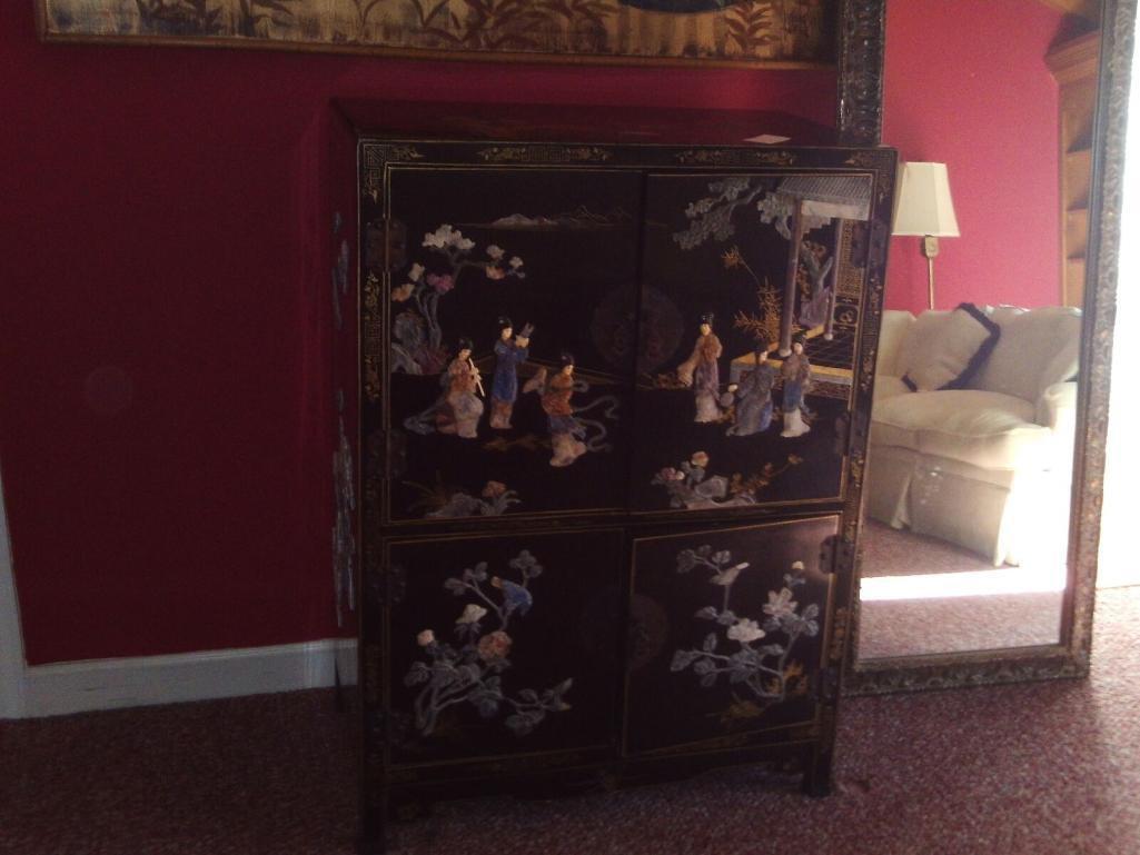 Oriental inlayed cabinet two sections