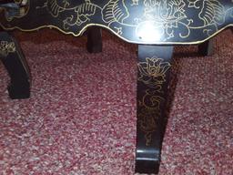 Oriental inlaid coffee table with thick glass top with foldable legs