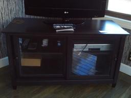 TV wood console front sliding glass doors