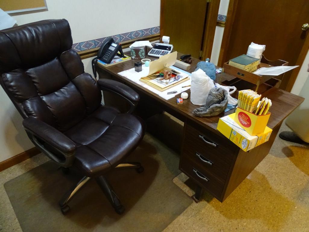 Executive Rolling chair, desk, side chair, ficus tree plus 2 drawer filing cabinet.