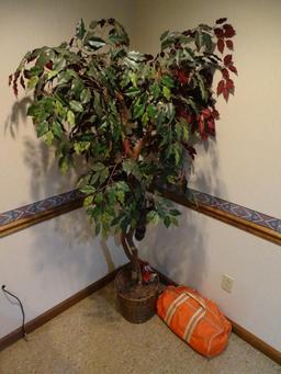 Executive Rolling chair, desk, side chair, ficus tree plus 2 drawer filing cabinet.