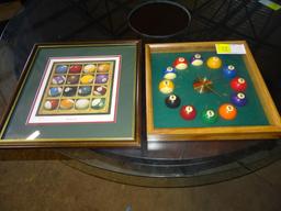 Pool cue ball clock and framed print