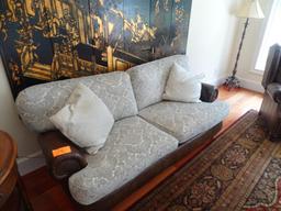 Michael Thomas leather/upholstered sofa-81" long x 32" deep x 38" tall. Plus 2 pillows.
