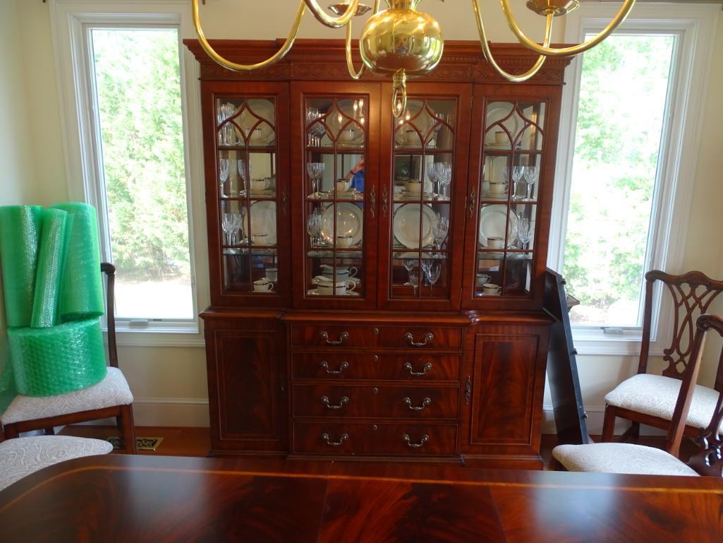 Burl Mahogany China Cabinet with inside lighting-87" tall x 14" deep x 68" wide.