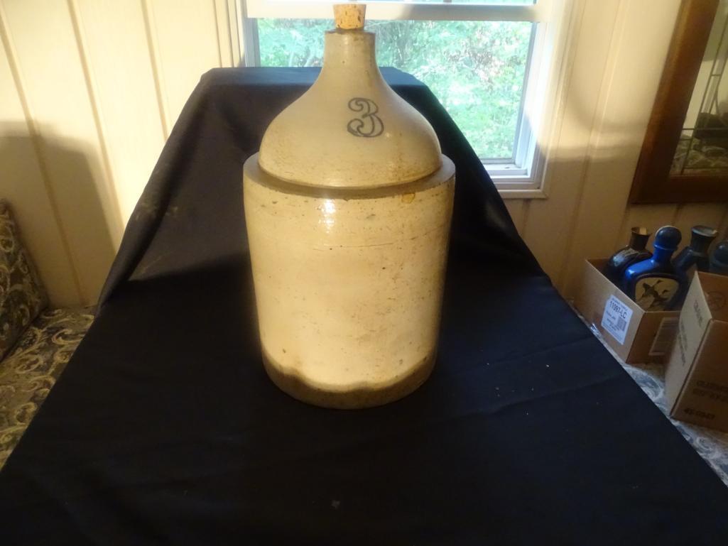 3 gallon vintage whiskey jug-cobalt blue, salt glaze/Brystol