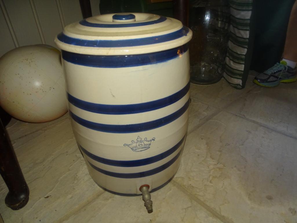 Robinson Ransbottom Water Cooler, 6 GAL, 6 Cobalt Bands, Roseville, OH, Rare 1900.