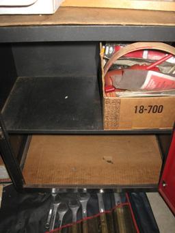 Small Tool Chest on rollers-includes wrenches, timing light, Dwell Tachometer, soldering kit.