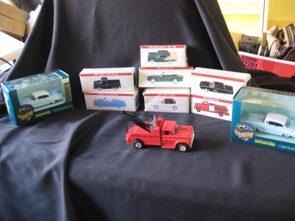 10 Vehicles!-7 minis, 2-'57 Chevy Bel Airs and Hershey Tow Truck