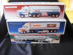 3 Toy Trucks: Wilco Tanker, Servco Truck & Racer, Mobil Tanker Truck