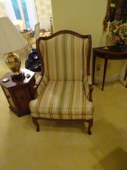 Wing back upholstered chair-Baker furniture. Very good condition.