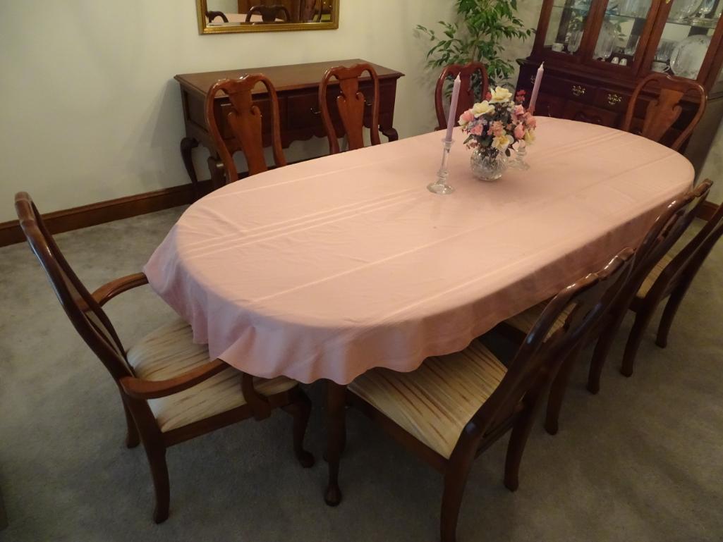 Oval dining room table w/ 8 chairs, 44"W x 100" L x 29"H-(table top needs to be refinished).