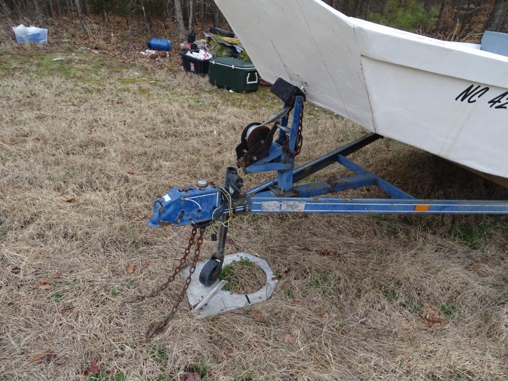 Jon Boat-Evinrude 35 motor, 18' Wood/figerglass, 2" ball