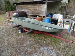 Jon Boat-small-w trailer, 2" ball-7.5HP There is no title. You get a bill of sale.