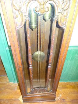 Antique Grandfather Clock-Oak-chain driven, 80"H x 11"D x 20" W.