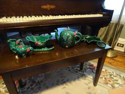 Vintage Holly set-1950s-Teapot, Sugar/Creamer/Sleigh bowl