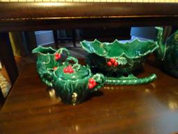 Vintage Holly set-1950s-Teapot, Sugar/Creamer/Sleigh bowl