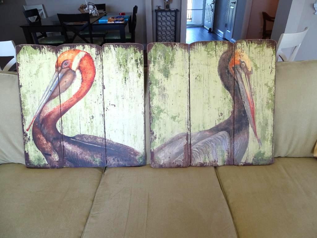 Set of Wooden Wall Pelicans (2)- 27"T x 26"W