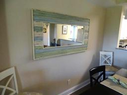 Wood frame mirror-blue/cream/light green distressed paint. 5'W x 34"H