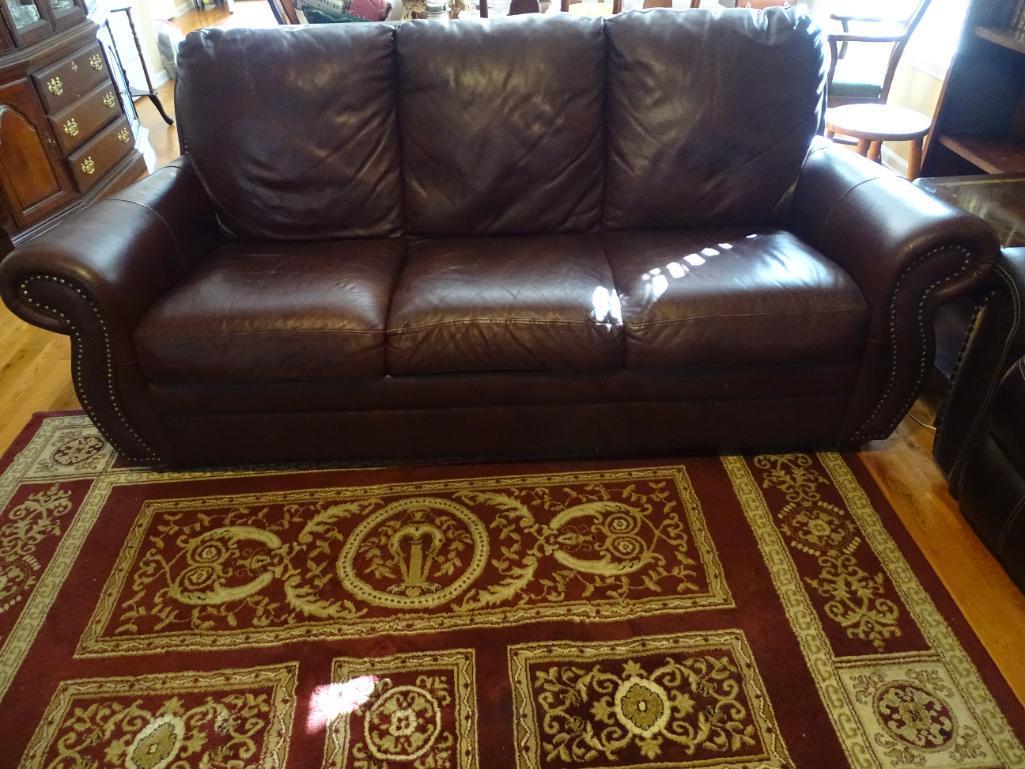 Leather Sofa-87"L x 37"D x 39"T-stationary cushions