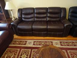 Leather like Sofa w/2 manual reclining seats.-Like New! 88"L x 36"D x 37"H-Dark Brown