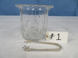 GLASS ICE BUCKET W/ TONGS