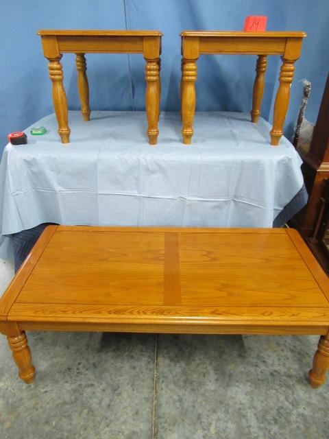 3 PCS. OAK COFFEE & END TABLES