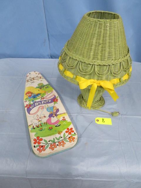 WOLVERINE TOY CO. "LIL" BO PEEP CHILDS IRONING BD & GREEN WICKER LAMP