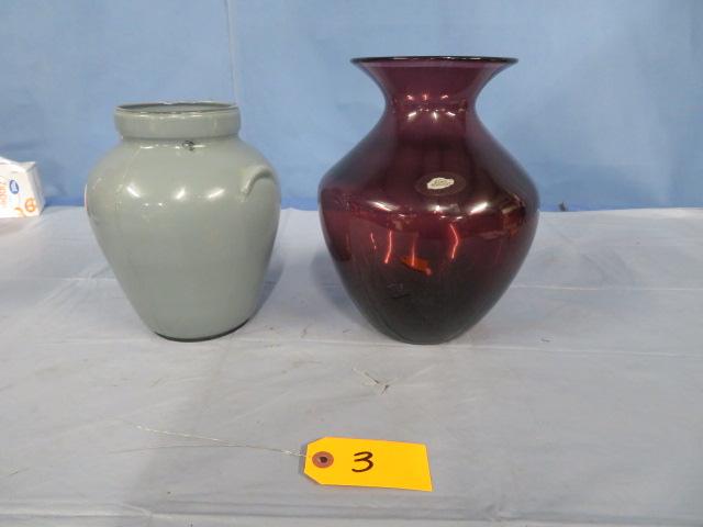 BLENKO HAND CRAFT PURPLE VASE & MILK GLASS PC