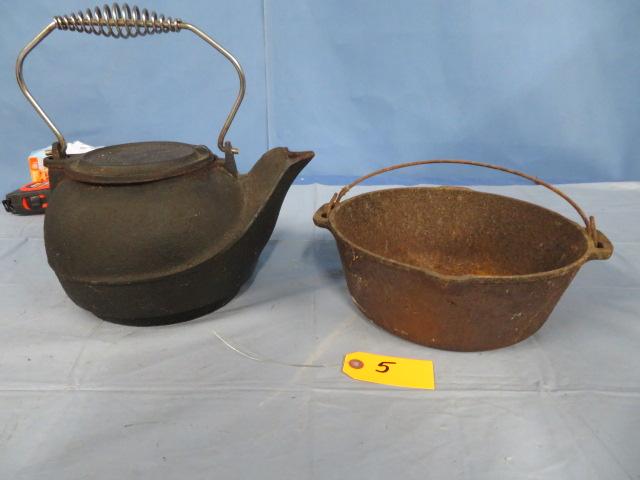 CAST IRON KETTLE AND POT