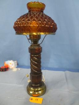 AMBER ROSE LAMP W/ GLASS SHADE  24"T