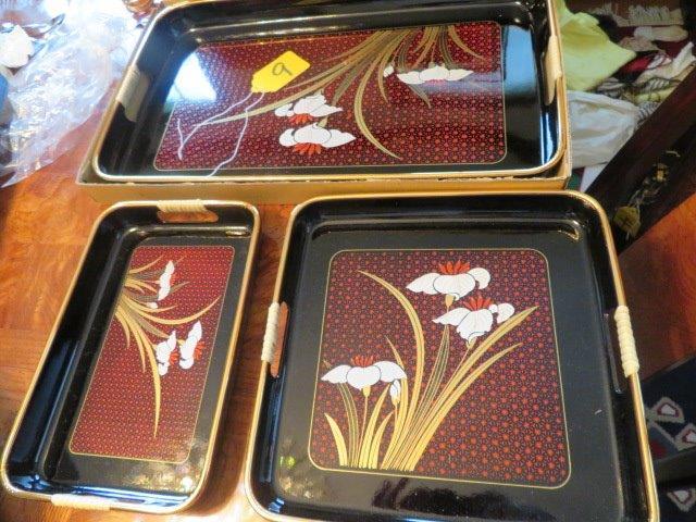 3 PCS. LACQUERED ORIENTAL TRAYS