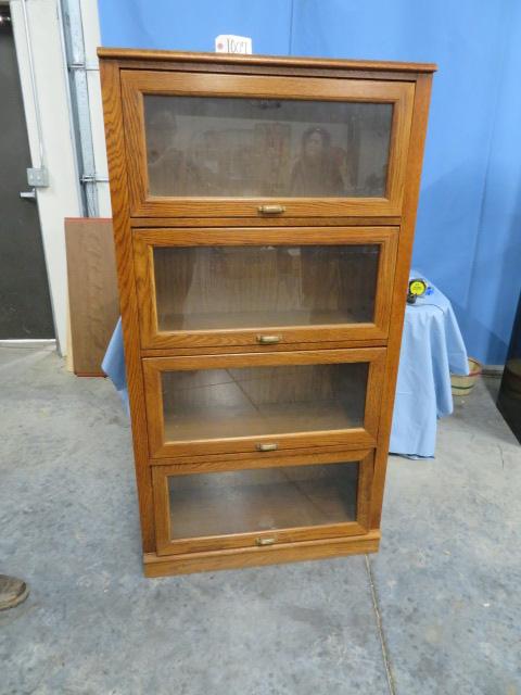 4 STACKED OAK LAWYERS BOOKCASE  38 X 14 X 63