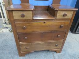 DRESSER HAS MIRROR W/ GLOVE BOXES AND CANDLE STANDS  40 W X 16 D X 65 T