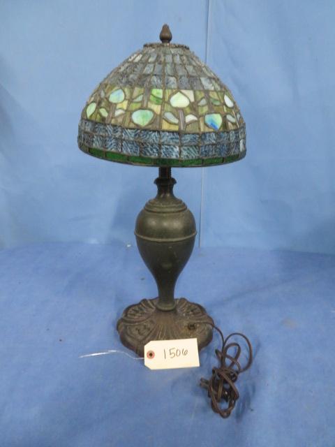 STAINED GLASS LAMP W/ METAL BASE  23" T