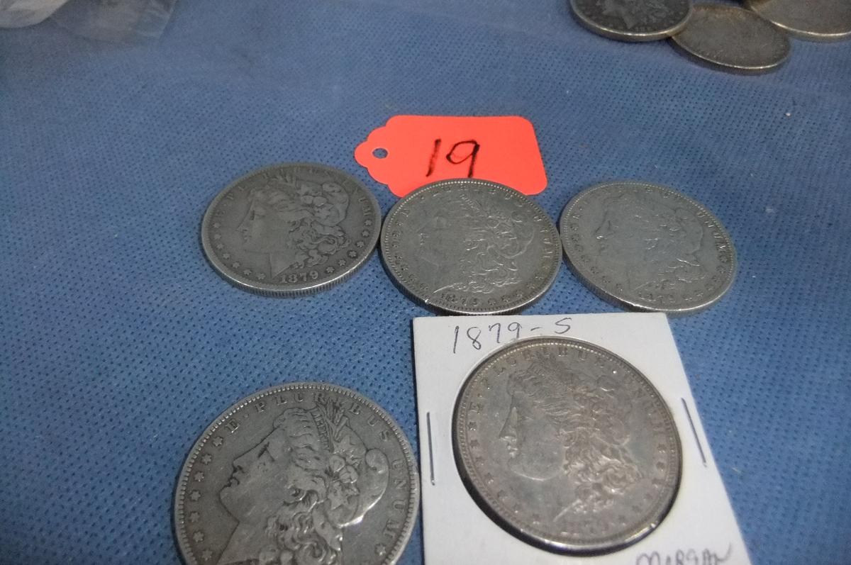 5- 1879 MORGAN SILVER DOLLARS - ONE IS 1879S