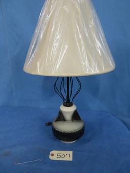 UNUSUAL 1950'S LAMP- METAL & CERAMIC BASE W/ NEW SHADE