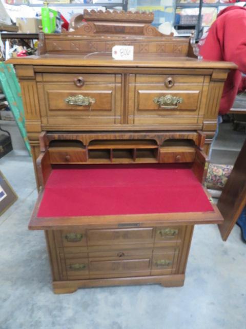 ANTIQUE WALNUT CHEST W/ SECRETARY DRAWER  58 X 19 X 33