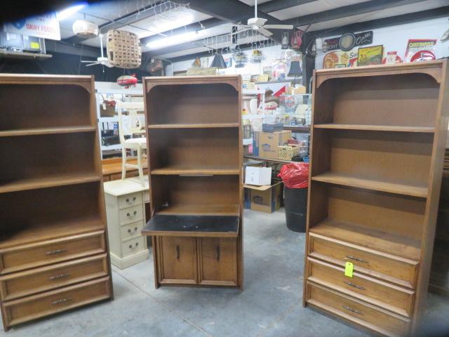 3 MATCHING CHESTS W/ BOOKSHELVES & DESK