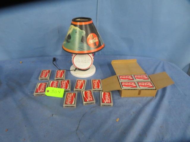 COCA COLA LAMP & PLAYING CARDS