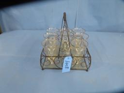 8 CRYSTAL GLASSES W/ SILVER TRIM WITH CADDY