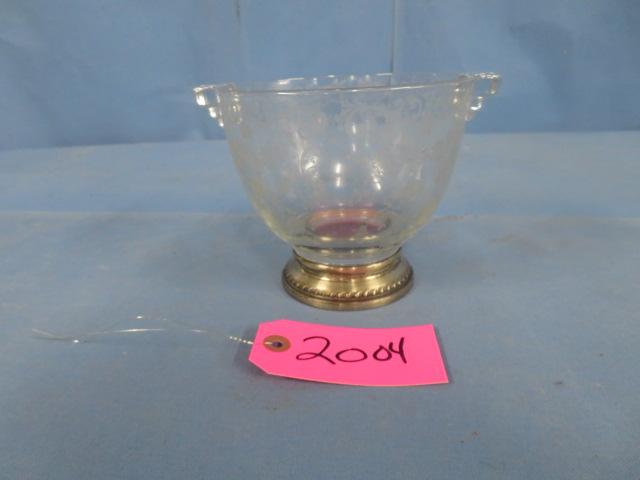 GLASS ETCHED BOWL W/ STERLING BASE