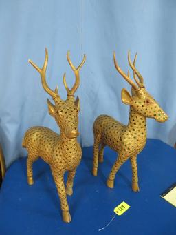 LARGE REINDEER FIGURES  33 X 21- ONE NEEDS REPAIR AT ANTLERS