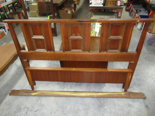 MID CENTURY BED W/ METAL RAILS