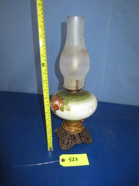 ELECTRIFIED OIL LAMP W/ HAND PAINTED BASE